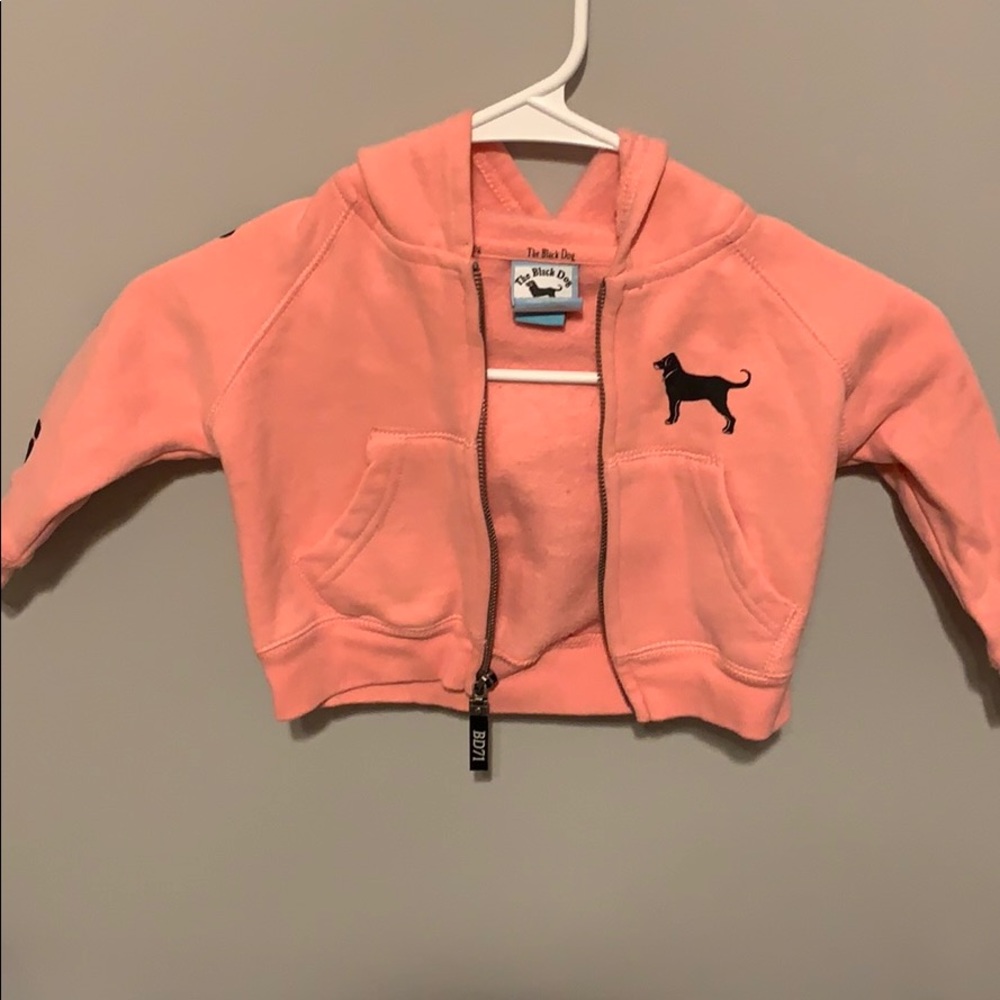 Pink/Coral Black dog zip up sweat shirt